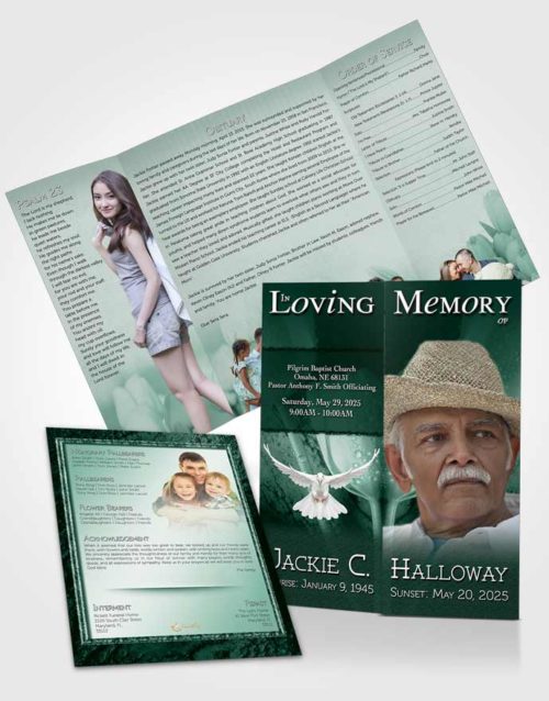 Obituary Funeral Template Gatefold Memorial Brochure Emerald Tulip Garden