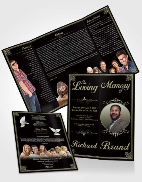 Obituary Funeral Template Gatefold Memorial Brochure Evening Class Dark