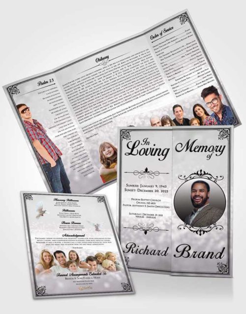 Obituary Funeral Template Gatefold Memorial Brochure Evening Class Light