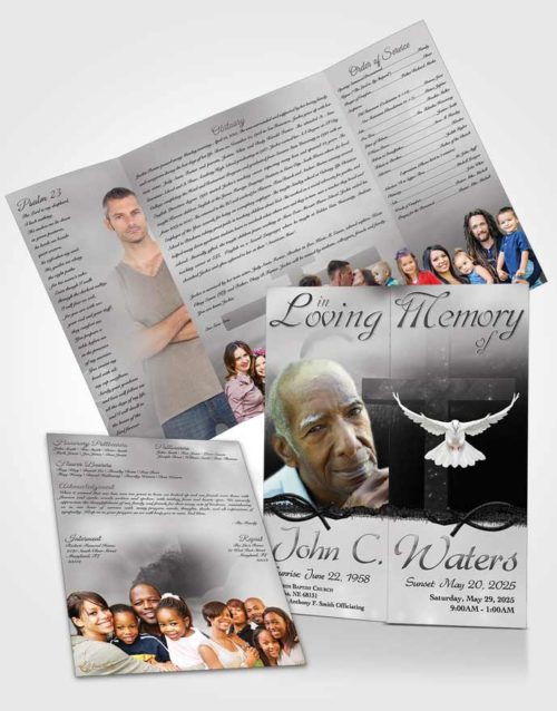 Obituary Funeral Template Gatefold Memorial Brochure Evening Cross Black and White