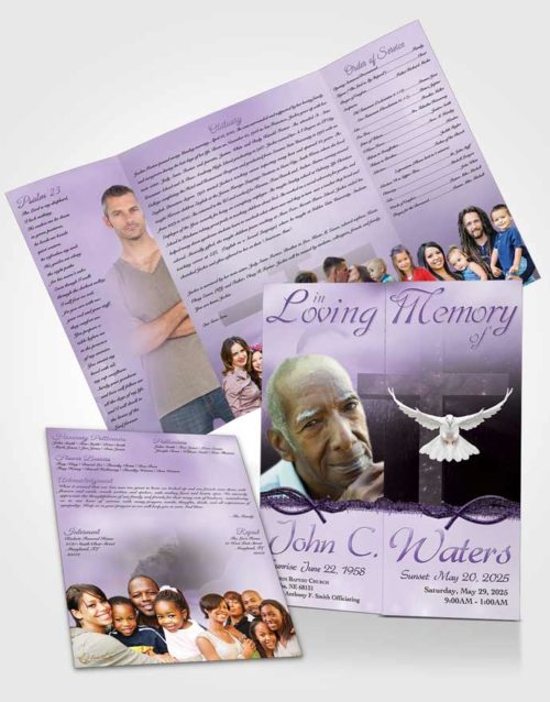 Obituary Funeral Template Gatefold Memorial Brochure Evening Cross Lavender Honor