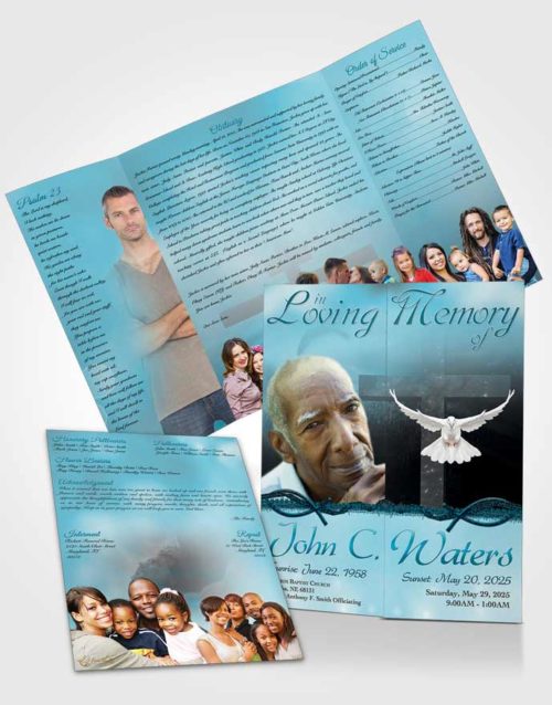 Obituary Funeral Template Gatefold Memorial Brochure Evening Cross Peaceful Ocean