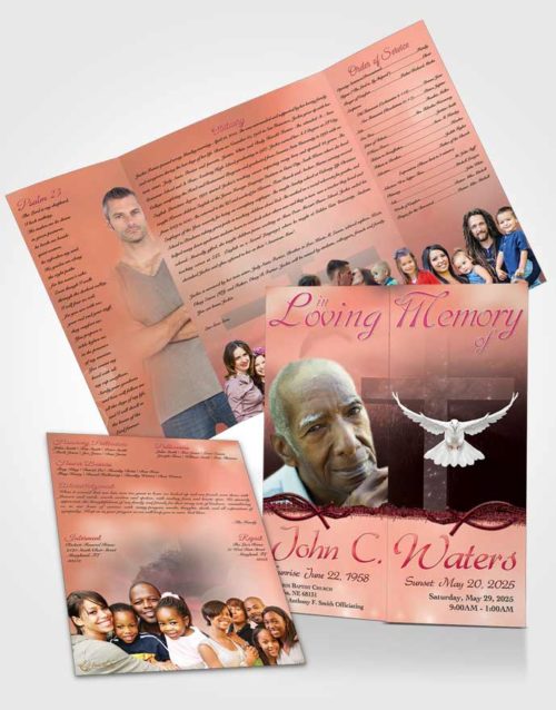 Obituary Funeral Template Gatefold Memorial Brochure Evening Cross Ruby Sunset