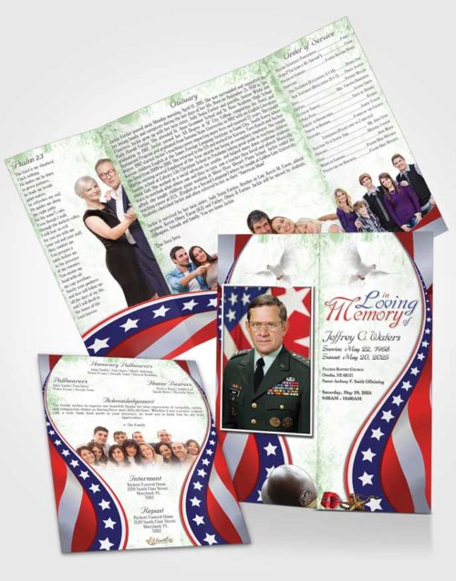 Obituary Funeral Template Gatefold Memorial Brochure Evening Military Honors