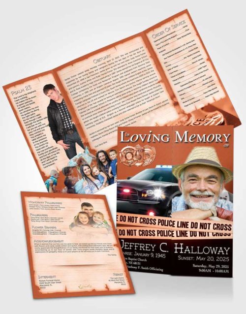 Obituary Funeral Template Gatefold Memorial Brochure Evening Police On Duty