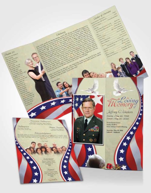 Obituary Funeral Template Gatefold Memorial Brochure Faithful Military Honors