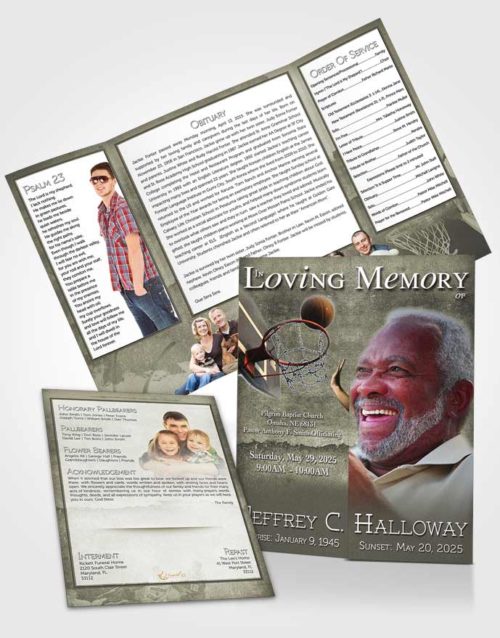 Obituary Funeral Template Gatefold Memorial Brochure Fall Basketball Star