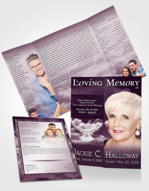 Obituary Funeral Template Gatefold Memorial Brochure Fiery Lavender Clouds