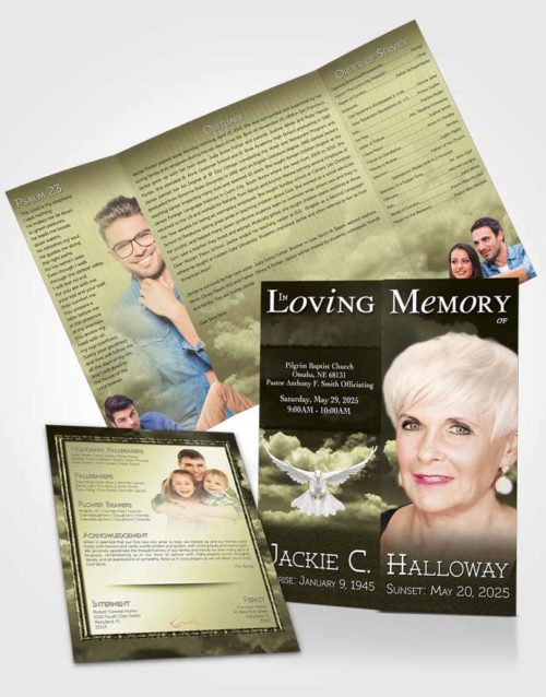 Obituary Funeral Template Gatefold Memorial Brochure Fiery Rustic Clouds