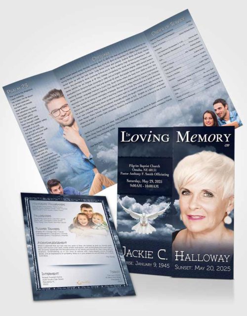 Obituary Funeral Template Gatefold Memorial Brochure Fiery Topaz Clouds