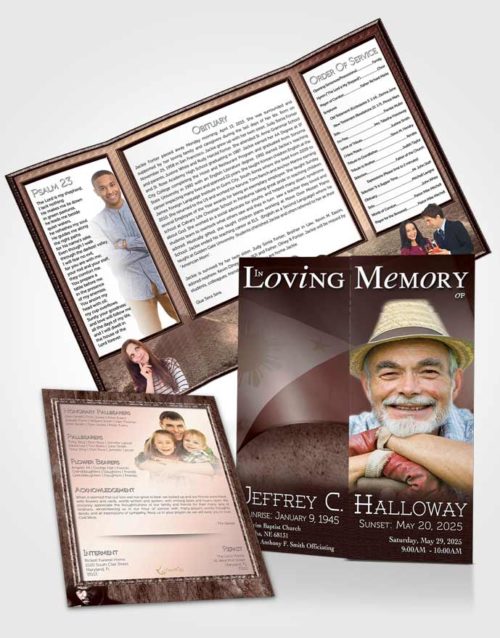 Obituary Funeral Template Gatefold Memorial Brochure Filipino Burgundy Spirit