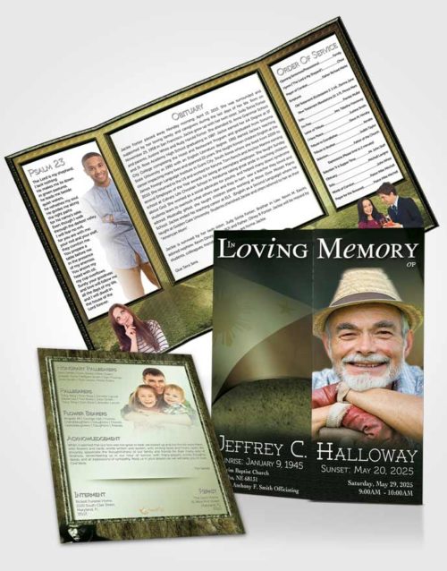 Obituary Funeral Template Gatefold Memorial Brochure Filipino Emerald Spirit