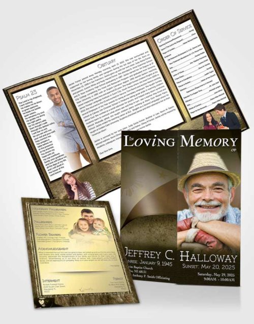 Obituary Funeral Template Gatefold Memorial Brochure Filipino Golden Spirit