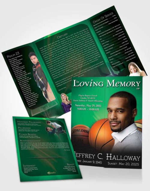 Obituary Funeral Template Gatefold Memorial Brochure Forest Basketball Lover Dark