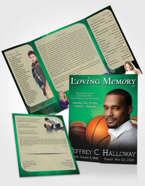 Obituary Funeral Template Gatefold Memorial Brochure Forest Basketball Lover Light