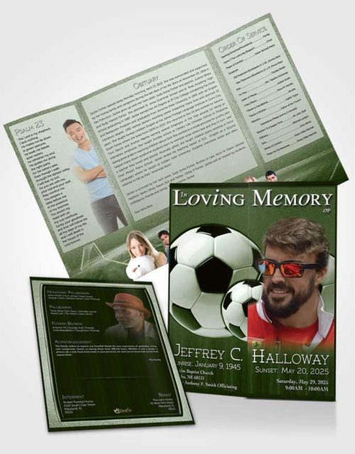 Obituary Funeral Template Gatefold Memorial Brochure Forest Breeze Soccer Star