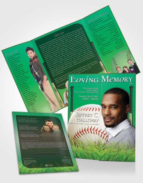 Obituary Funeral Template Gatefold Memorial Brochure Forest Magic Baseball Star Dark