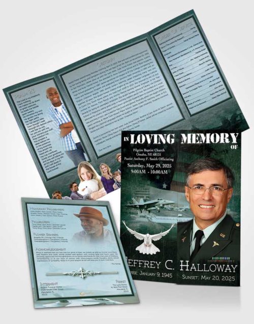 Obituary Funeral Template Gatefold Memorial Brochure Forest Navy Salute