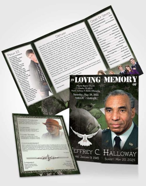 Obituary Funeral Template Gatefold Memorial Brochure Forest Veterans Salute