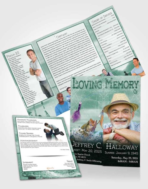 Obituary Funeral Template Gatefold Memorial Brochure Forest Waters Calm Fisherman
