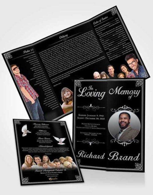 Obituary Funeral Template Gatefold Memorial Brochure Freedom Class Dark