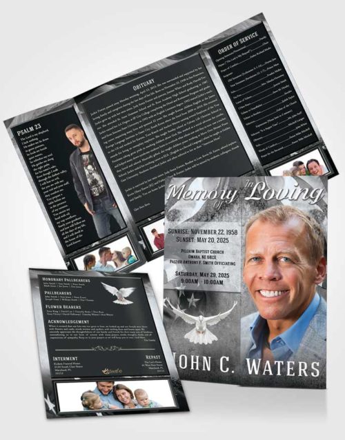 Obituary Funeral Template Gatefold Memorial Brochure Freedom Stars and Stripes