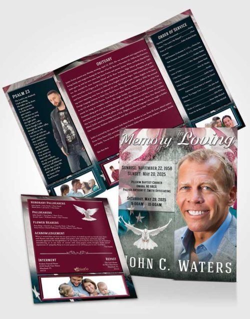 Obituary Funeral Template Gatefold Memorial Brochure Gentle Stars and Stripes