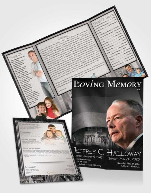 Obituary Funeral Template Gatefold Memorial Brochure German Black and White Honor