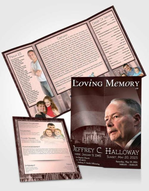 Obituary Funeral Template Gatefold Memorial Brochure German Burgundy Honor