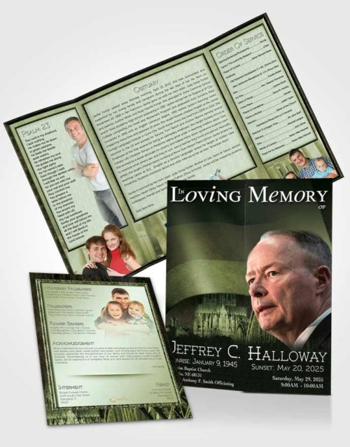 Obituary Funeral Template Gatefold Memorial Brochure German Emerald Honor