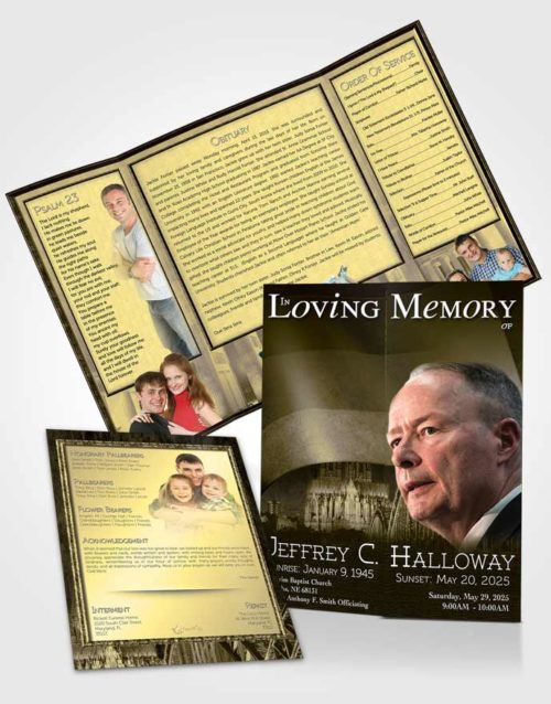 Obituary Funeral Template Gatefold Memorial Brochure German Golden Honor