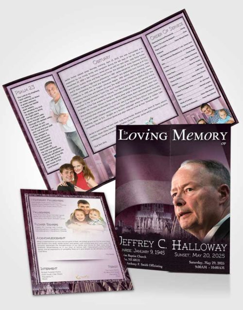 Obituary Funeral Template Gatefold Memorial Brochure German Lavender Honor