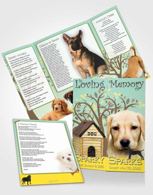 Obituary Funeral Template Gatefold Memorial Brochure Glowing Doggy Heaven