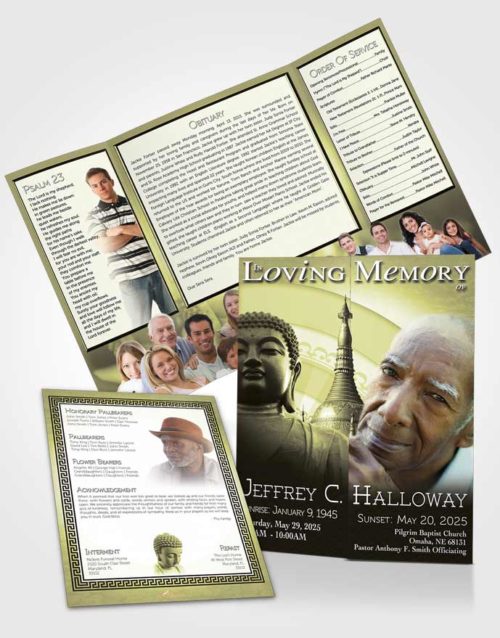 Obituary Funeral Template Gatefold Memorial Brochure Gold Buddhist Faith