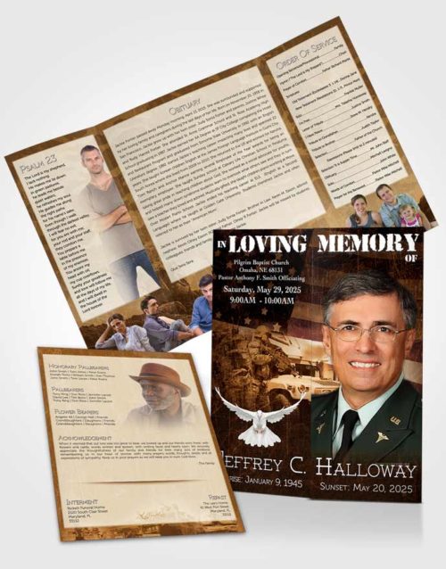 Obituary Funeral Template Gatefold Memorial Brochure Golden Army Salute