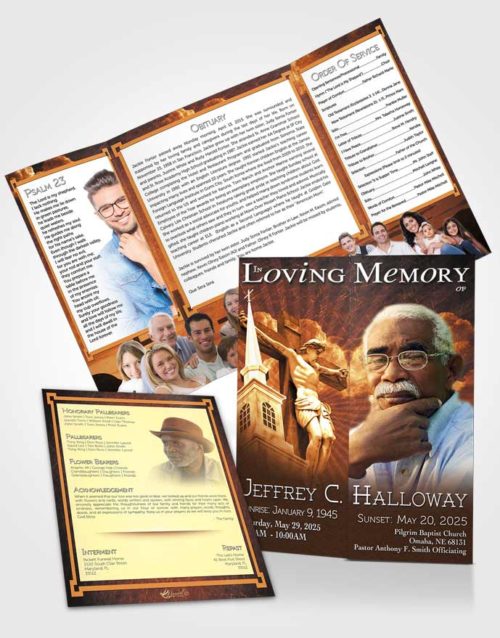 Obituary Funeral Template Gatefold Memorial Brochure Golden Christian Faith