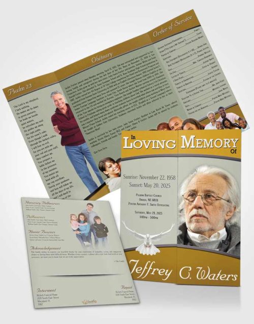 Obituary Funeral Template Gatefold Memorial Brochure Golden Clarity