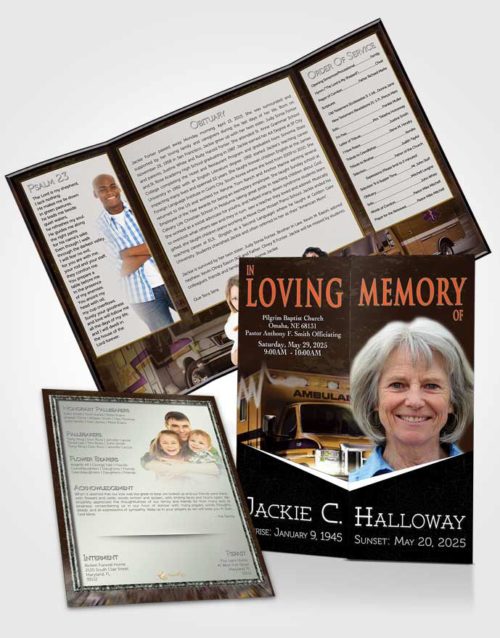Obituary Funeral Template Gatefold Memorial Brochure Golden EMT Savior