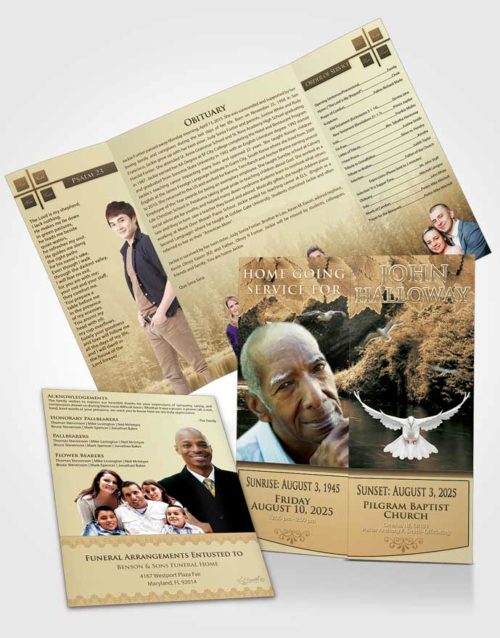 Obituary Funeral Template Gatefold Memorial Brochure Golden Forest Magic
