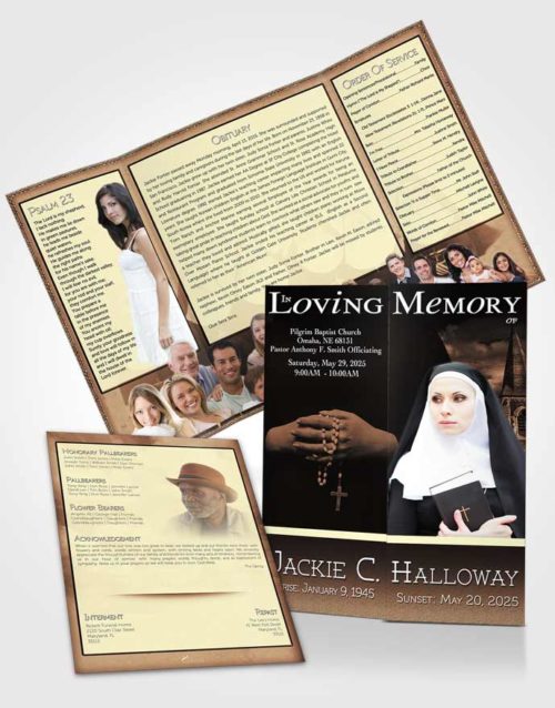 Obituary Funeral Template Gatefold Memorial Brochure Golden Heavenly Nun