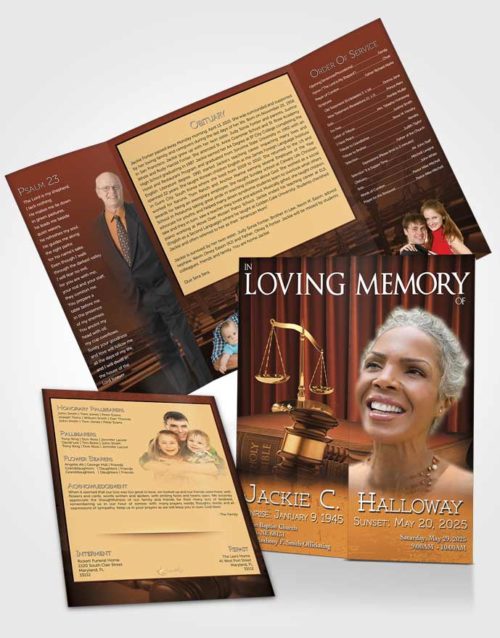 Obituary Funeral Template Gatefold Memorial Brochure Golden Judge Justice