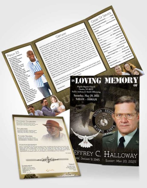 Obituary Funeral Template Gatefold Memorial Brochure Golden Marine Salute