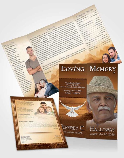 Obituary Funeral Template Gatefold Memorial Brochure Golden Misty Mountain