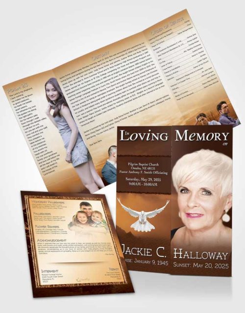 Obituary Funeral Template Gatefold Memorial Brochure Golden Morning Sky
