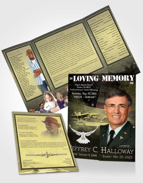 Obituary Funeral Template Gatefold Memorial Brochure Golden Navy Salute