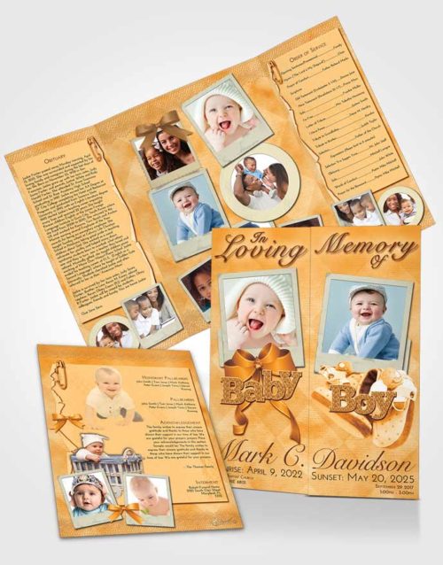 Obituary Funeral Template Gatefold Memorial Brochure Golden Peach Baby Boy