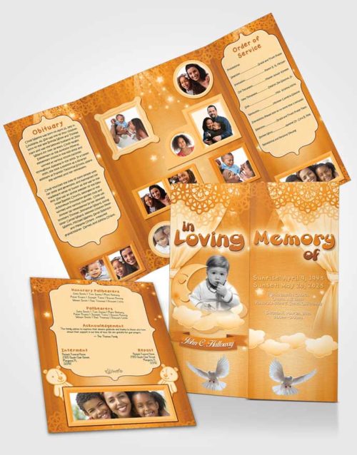 Obituary Funeral Template Gatefold Memorial Brochure Golden Peach Childrens Innocence