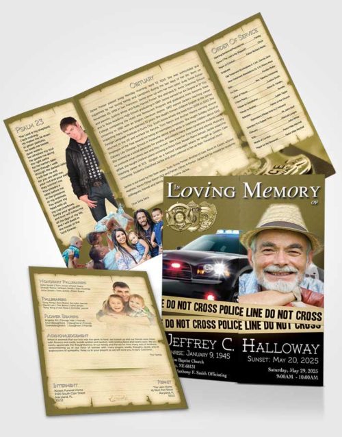 Obituary Funeral Template Gatefold Memorial Brochure Golden Police On Duty