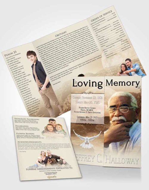 Obituary Funeral Template Gatefold Memorial Brochure Golden Rocky Moon