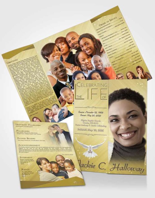 Obituary Funeral Template Gatefold Memorial Brochure Golden Serenity